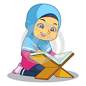Moslem Girl Praying Koran