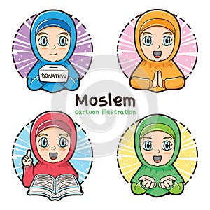 Moslem girl set cartoon illustration photo
