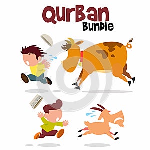 Moslem Kids Chased by Qurban Cow and chasing goat photo
