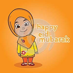 Moslem little girl cute greetings for Eid Mubarak