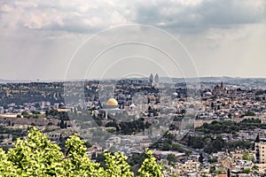 Mosque of Al-aqsa (Dome of the Rock) in Old Town. Panoramic view from the Hebrew University of Jerusalem - Israel