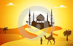 Mosque Arabic Desert Muslim Eid Mubarak Islamic Culture Illustration