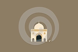 A mosque on a brown background with a dome on the bottom. AI generation photo