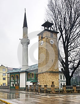 Mosque and Clock tower in Travnik. Bosnia and Herzegovina