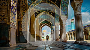 Mosque with Columns and Tile Mosaics in Arabesque Style