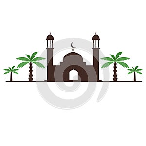 Mosque and date palm trees banner