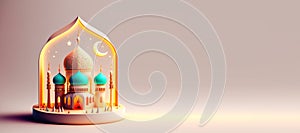 Mosque Digital 3D Illustration for Eid Ramadan Islmic Celebration Greeting