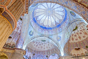 Mosque dome interior with blue ornaments