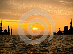 Mosque Dome Sheikh Ramadan Grand Uae with Sea and Sunset Background Night Sky with Architecture Masjid Islamic Emirates Arab