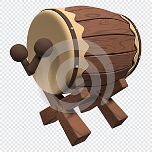 Mosque drum for ramadan. Bedug drum 3d ramadan icon. 3D rendering drum with sticks. Islamic bedug drum cartoon style