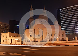 Mosque in Dubai at night, UAE