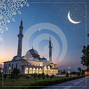Mosque and eclipse moon, Ramadan