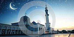 Mosque and eclipse moon, Ramadan