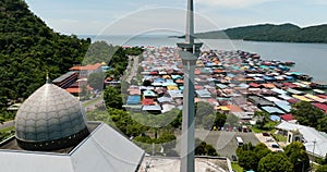 Mosque and fishing village. Sandakan, Sabah, Malaysia.