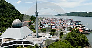 Mosque and fishing village. Sandakan, Sabah, Malaysia.