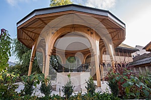 Mosque with fountain in front Sadrvan in bosnia