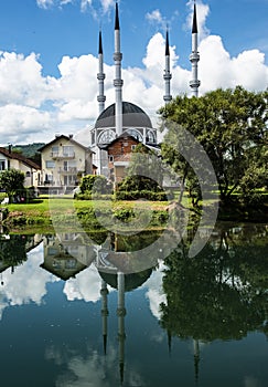 Mosque with four minarets in Sanski Most