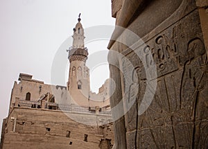 Mosque in front of statue of Ramses II