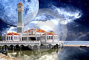 Mosque with Galactic Background