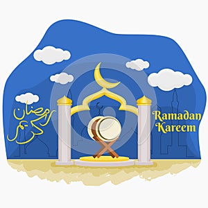 Mosque Gate and Traditional Drum Vector Illustration for Ramadan Kareem