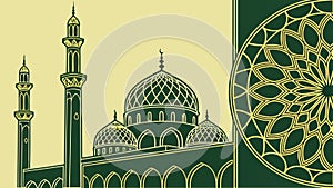 Mosque with Geometric Pattern and Decorative Border Islamic, vector design Generative AI