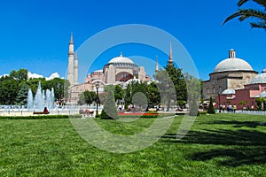 View of Istanbul city Sultanahmet square, Aya Sofia, Turkey