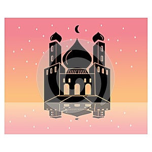 mosque icon color illustration vector design symbol ramadan background afternoon sky stars