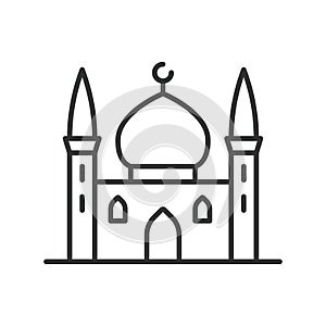 Mosque icon line design. Islamic, Religion, Worship, Prayer, Minaret, Dome vector illustration. Mosque editable stroke