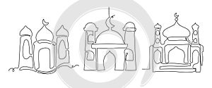 Mosque Illustration Continuous Line Drawing Style