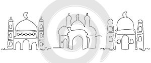 Mosque Illustration Continuous Line Drawing Style
