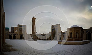 Mosque Kalyan minaret and courtyard as part of Po-i-Kalyan complex Bukhara, Uzbekistan