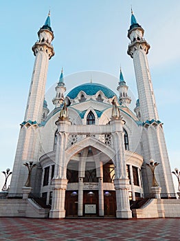 Mosque Kol Sharif in the city of Kazan` at the sunset.
