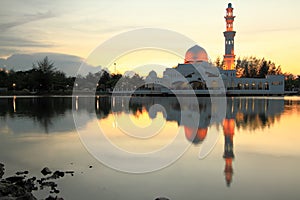 Mosque at kuala ibai terengganu malaysia during twilight time photo