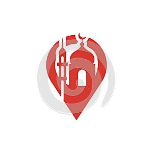 mosque location map pin pointer icon logo design, logo symbol or icon template