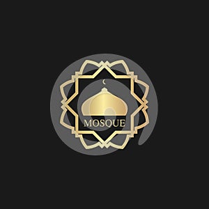 Mosque logo inspiration with mandala ornaments. gold texture on black background. simple, unique, luxurious and elegant logos. for