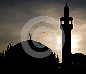 Mosque in London at sunnset.