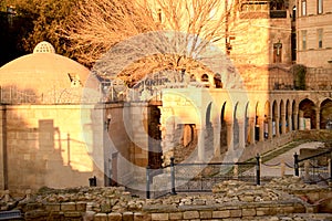 The mosque minaret in the old city town