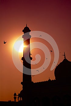 Mosque minaret in the sunset