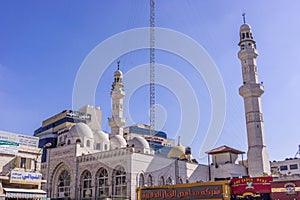 The mosque with minarets at Ramallah, the capital of Palestinian West Bank.