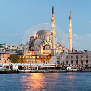 Mosque near the Galata Bridge at night in Istanbul