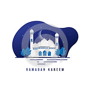 Mosque at night vector illustration. ramadan kareem template design