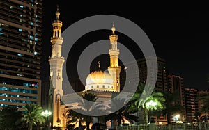 Mosque Night view in Sharjah, United Arab Emirates