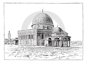 Mosque of Omar, Jerusalem, vintage engraving