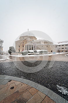Mosque in Pecs, Hungary at snowing