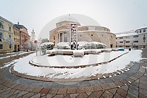 Mosque in Pecs, Hungary at snowing