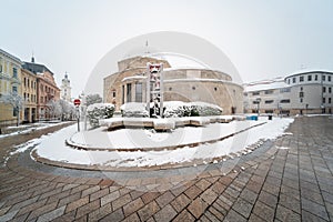 mosque in Pecs, Hungary at snowing