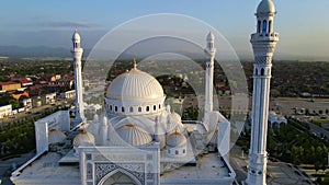 Mosque Pride of Muslims named after the Prophet Muhammad in Shali. Drone view