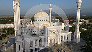 Mosque Pride of Muslims named after the Prophet Muhammad in Shali. Drone view