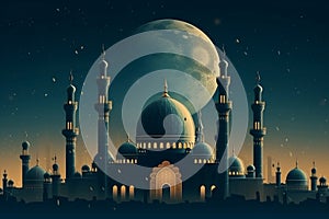 mosque , Ramadan Eid mubarak moon