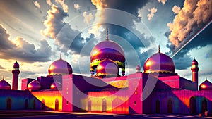 Mosque for Ramadan Kareem Eid Greetings for Muslim Festival Islamic Culture Ramzaan Generative AI photo